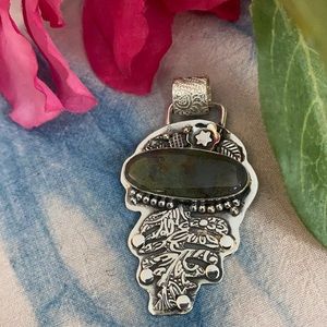 Sterling moss agate botanical pendant